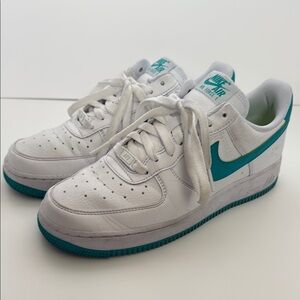 Women’s Nike Air Force 1 White and Teal Shoes 8.5